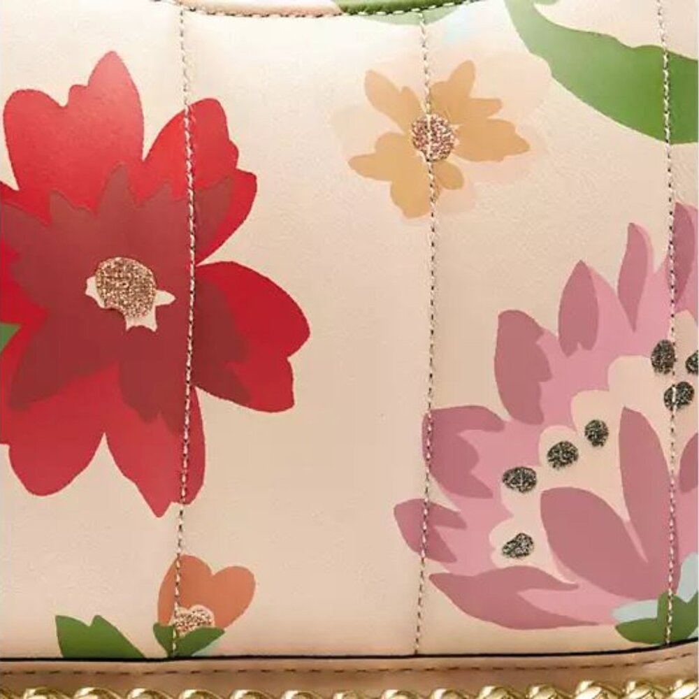 Coach Leather Swinger Bag 20 Quilting Small Handbag Floral Zip Beige Purse NEW - Picture 4 of 8